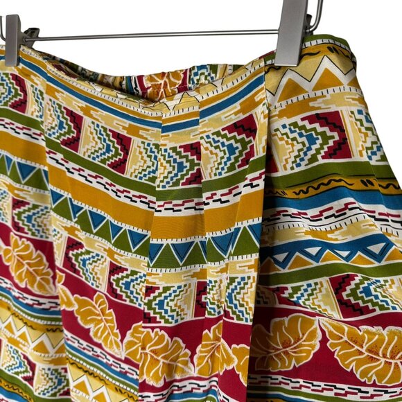 Vintage 90s 100% Silk Red Bold Printed Faux-Wrap Skirt, Pleated, Size 12 - Picture 3 of 9